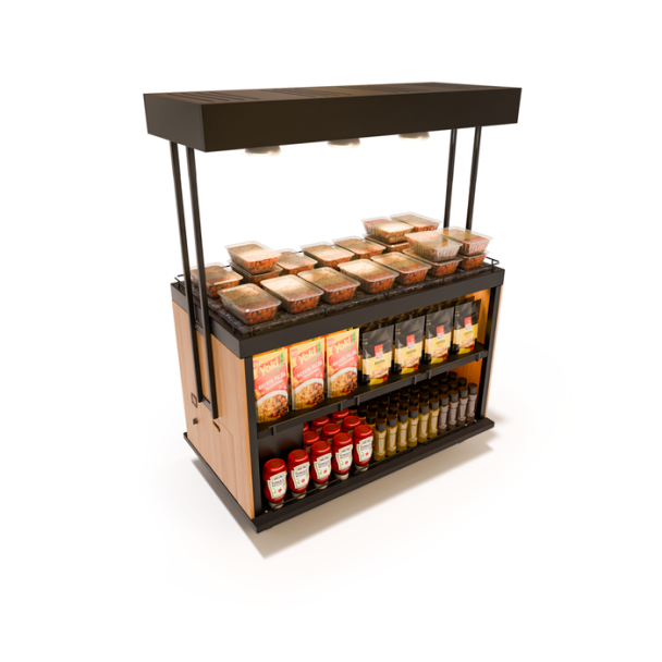 MESA QUENTE FLAMMA - EXPOSITOR AQUECIDO PARA SUPERMERCADO - PROMOÇÃO