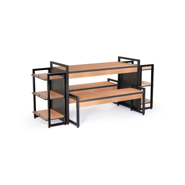 Conjunto mesa expositora industrial para lojas